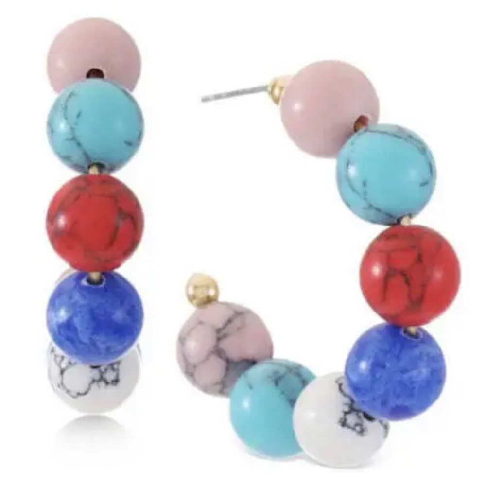 Alfani Gold-Tone Multicolor Small Stone Bead C-Hoop 1.5″ Earrings